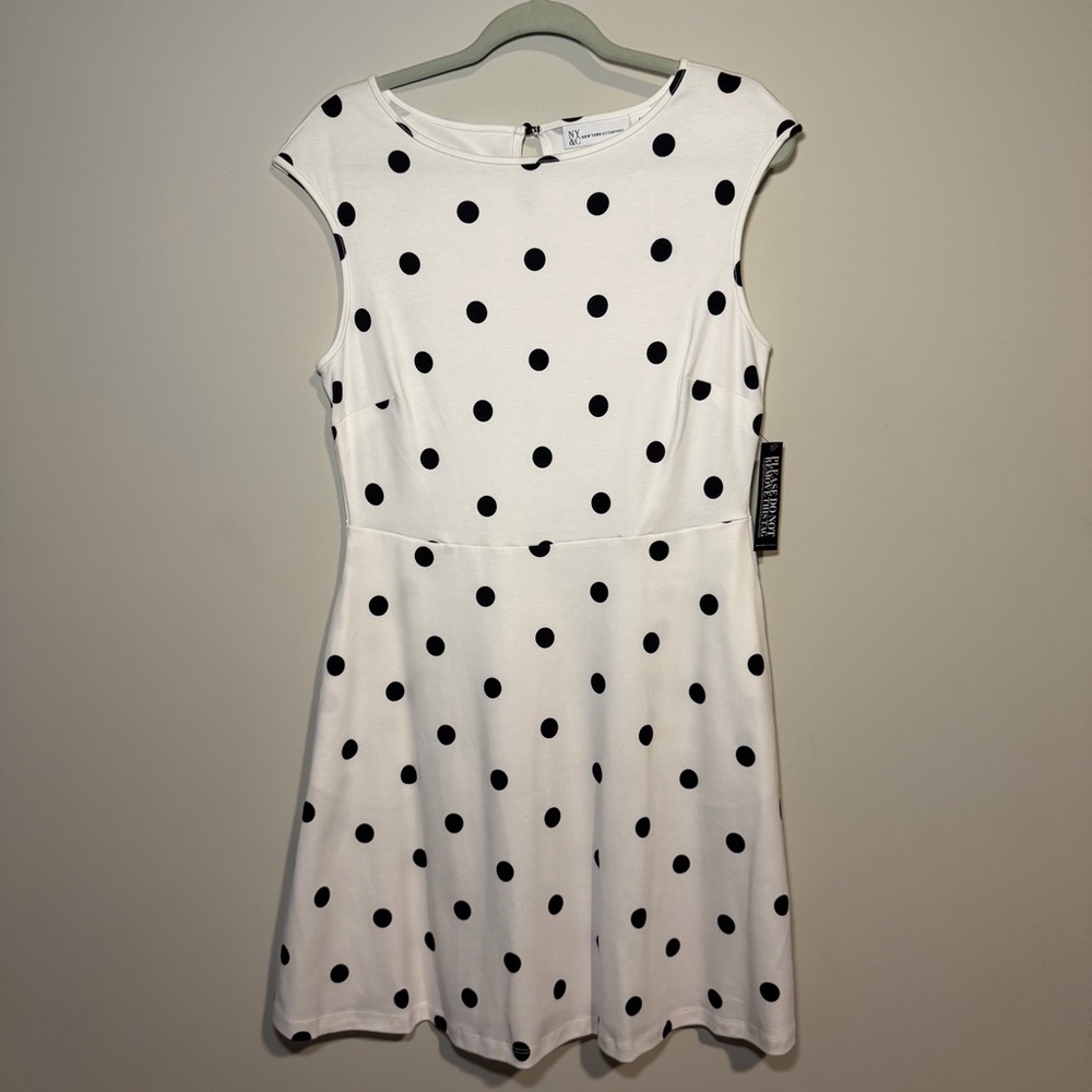 New York & Company White Dress with Black Polka Dots